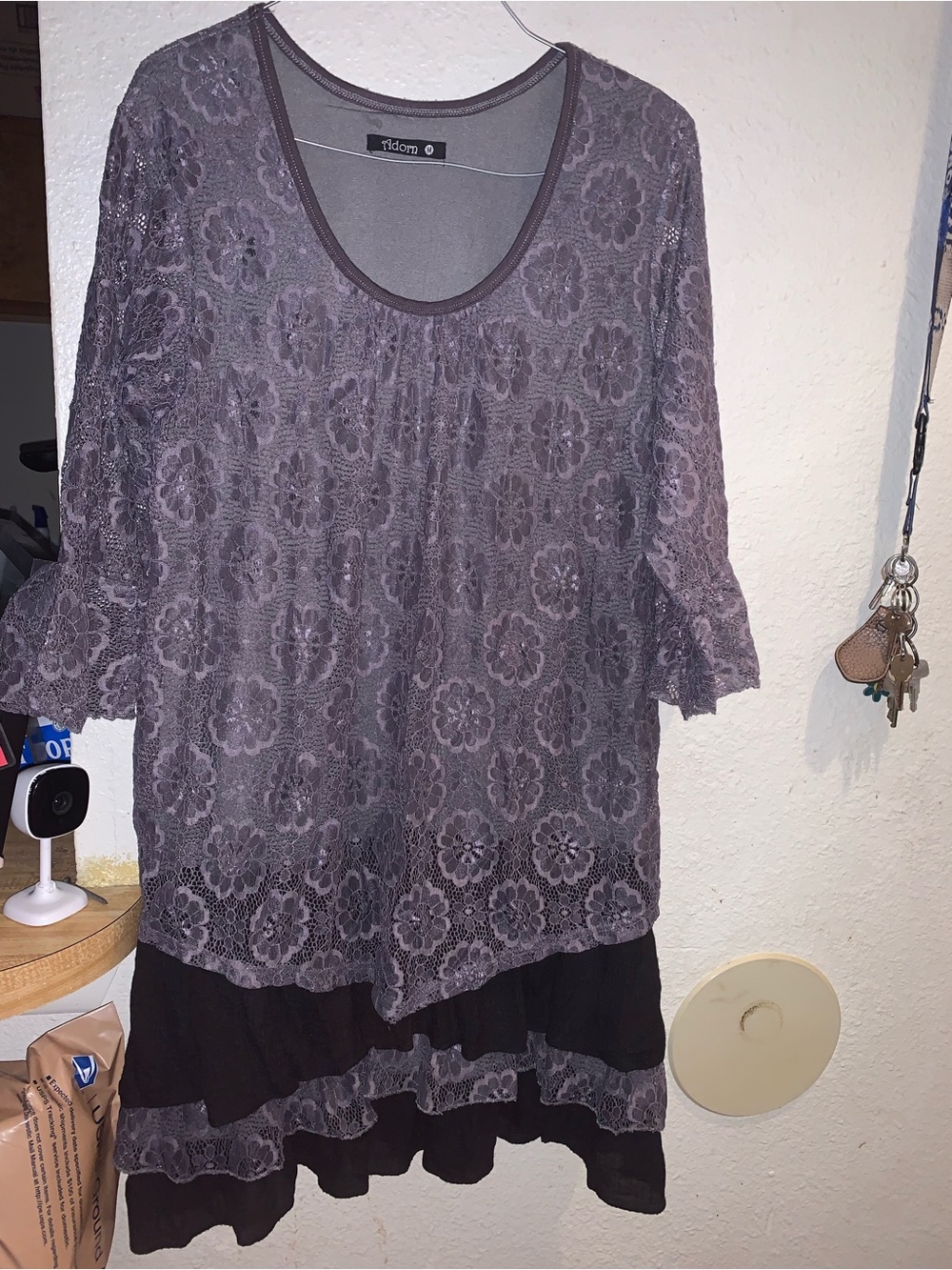 Violet Floral Lace Layered Tunic Top by Idam